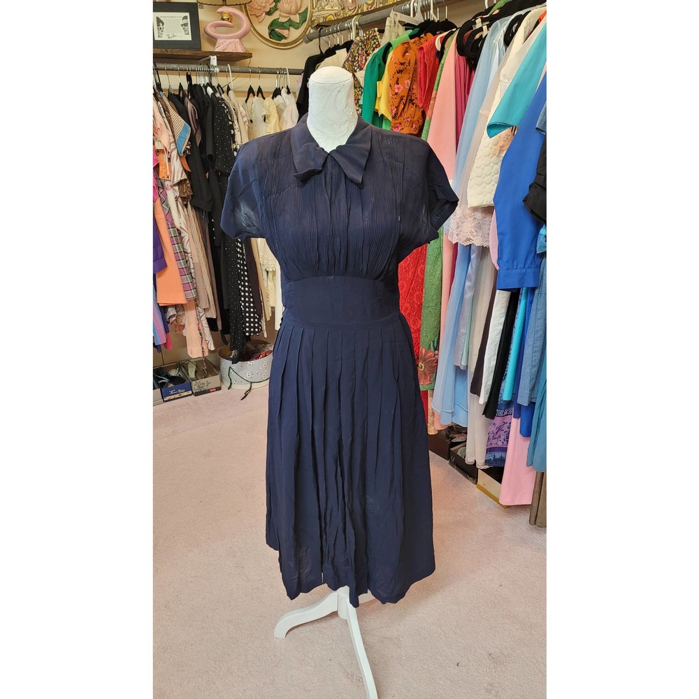 XS vintage navy 1940s dress AS IS